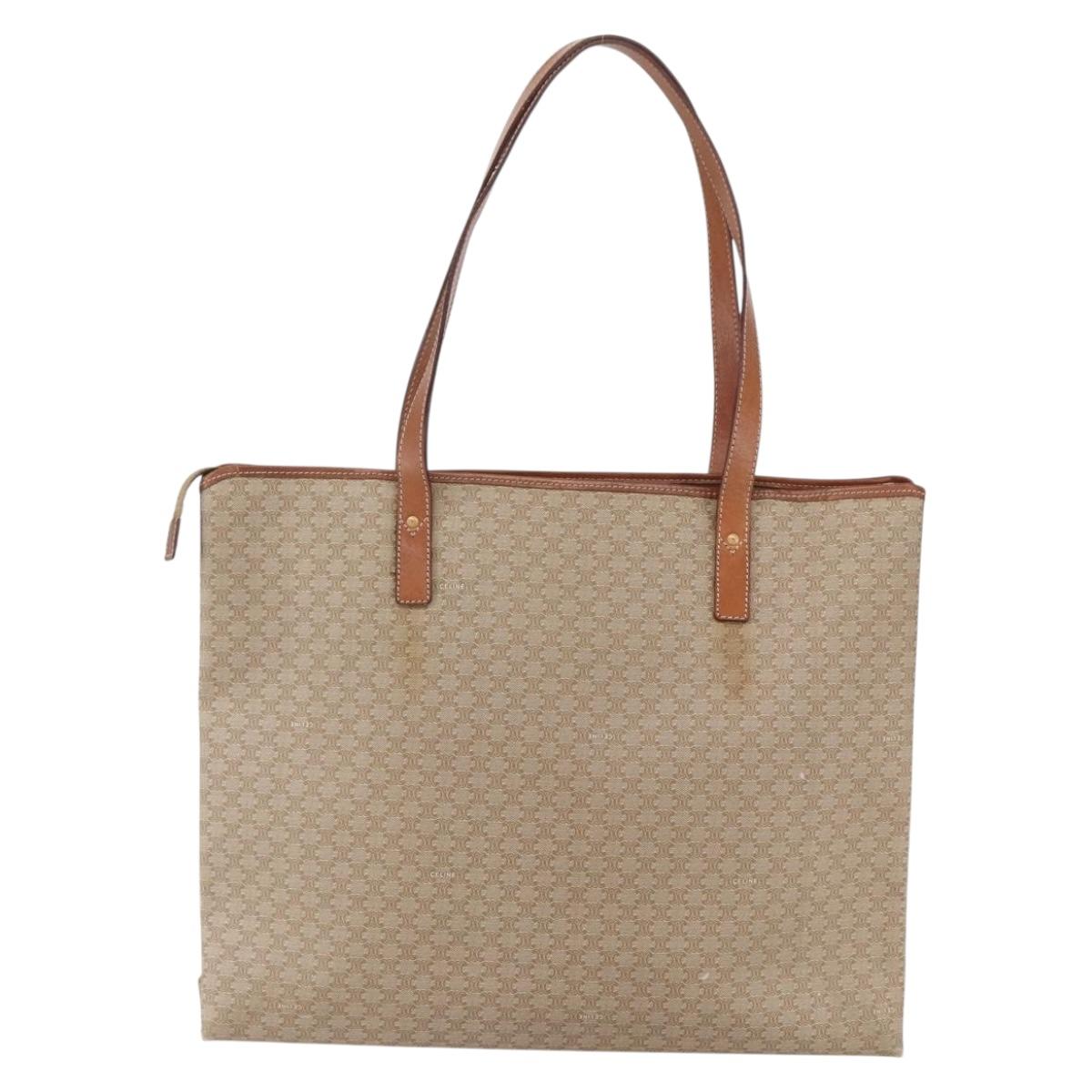 CELINE Macadam Canvas Tote Bag PVC Beige Auth 157142