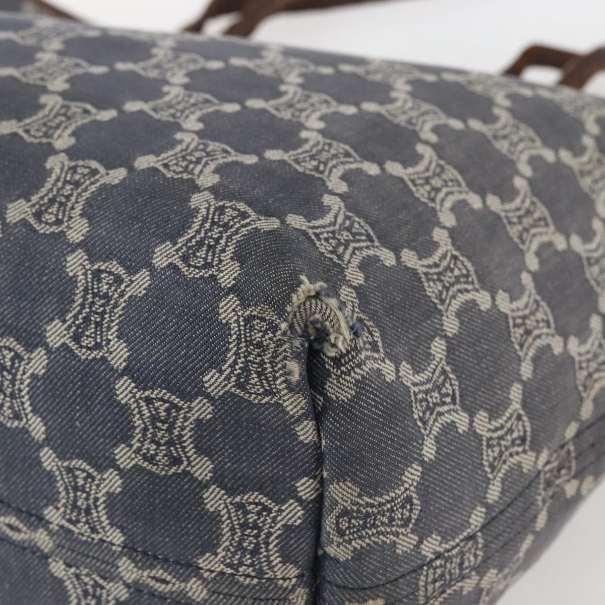 CELINE Paris Macadam Canvas Tote Bag Blue Gold Auth 157143