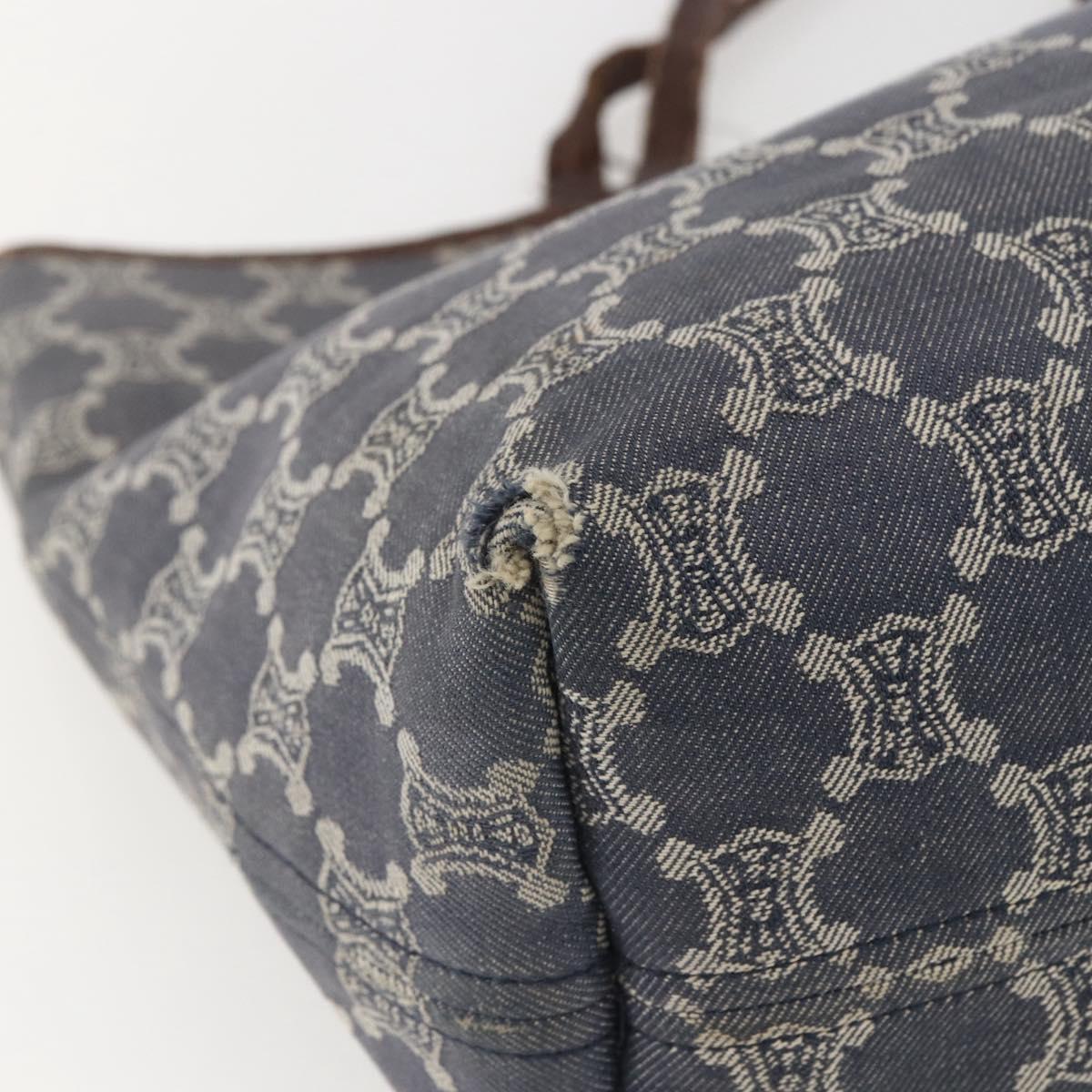 CELINE Paris Macadam Canvas Tote Bag Blue Gold Auth 157143