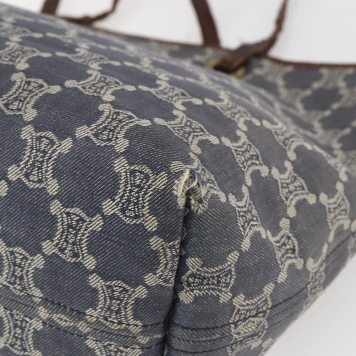 CELINE Paris Macadam Canvas Tote Bag Blue Gold Auth 157143