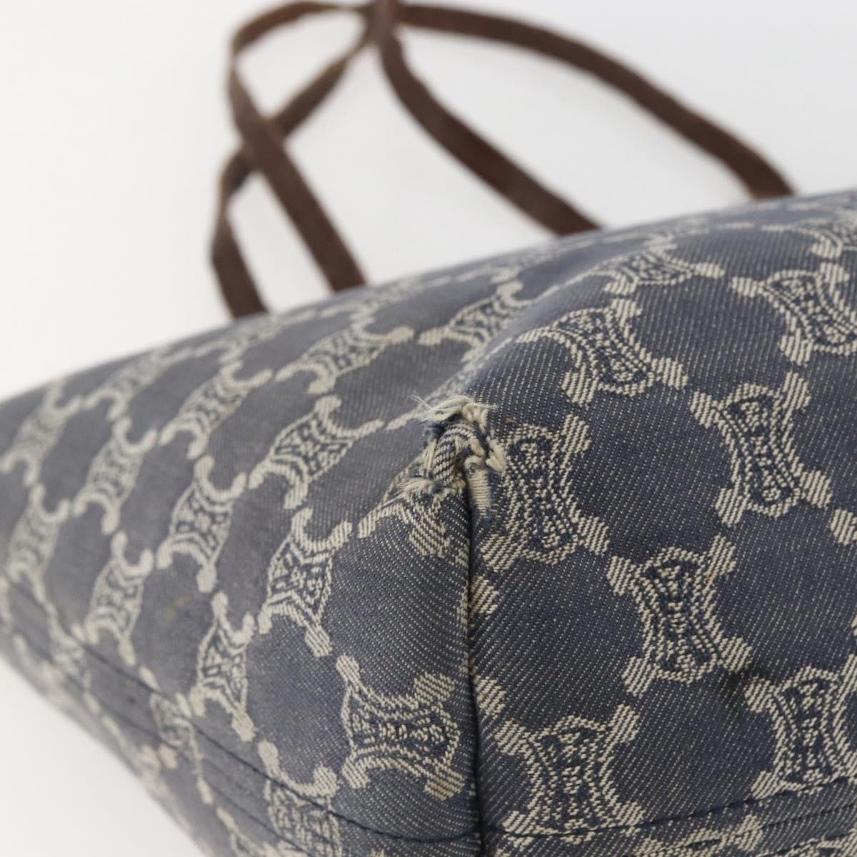 CELINE Paris Macadam Canvas Tote Bag Blue Gold Auth 157143