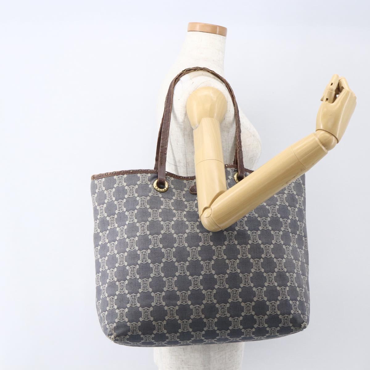 CELINE Paris Macadam Canvas Tote Bag Blue Gold Auth 157143
