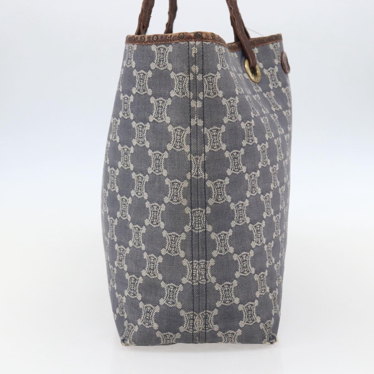 CELINE Paris Macadam Canvas Tote Bag Blue Gold Auth 157143