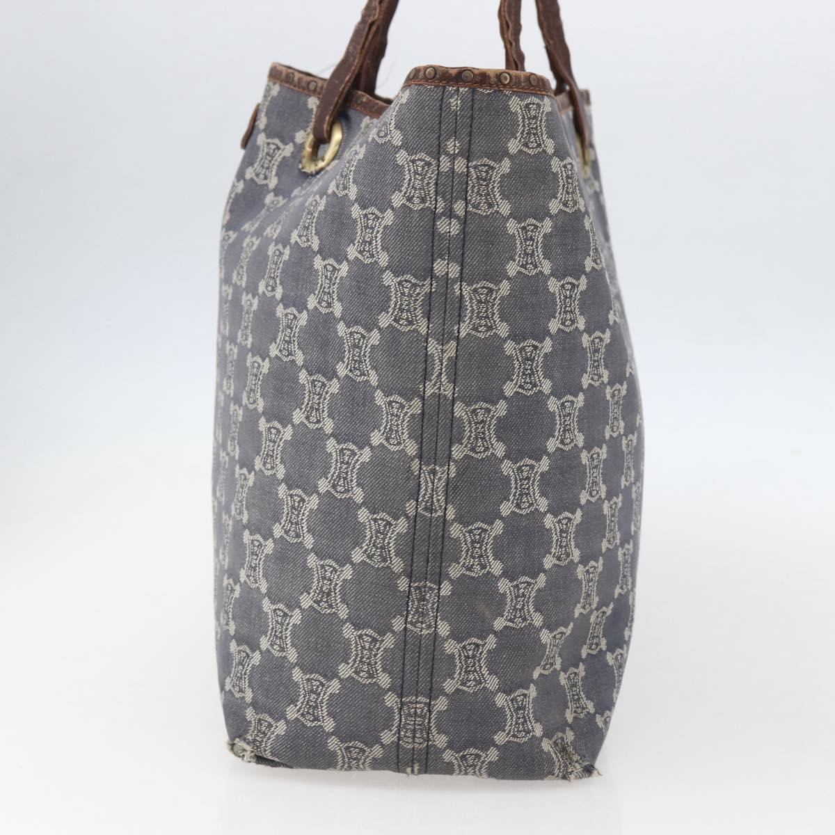 CELINE Paris Macadam Canvas Tote Bag Blue Gold Auth 157143