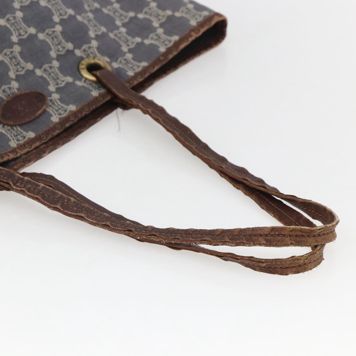 CELINE Paris Macadam Canvas Tote Bag Blue Gold Auth 157143