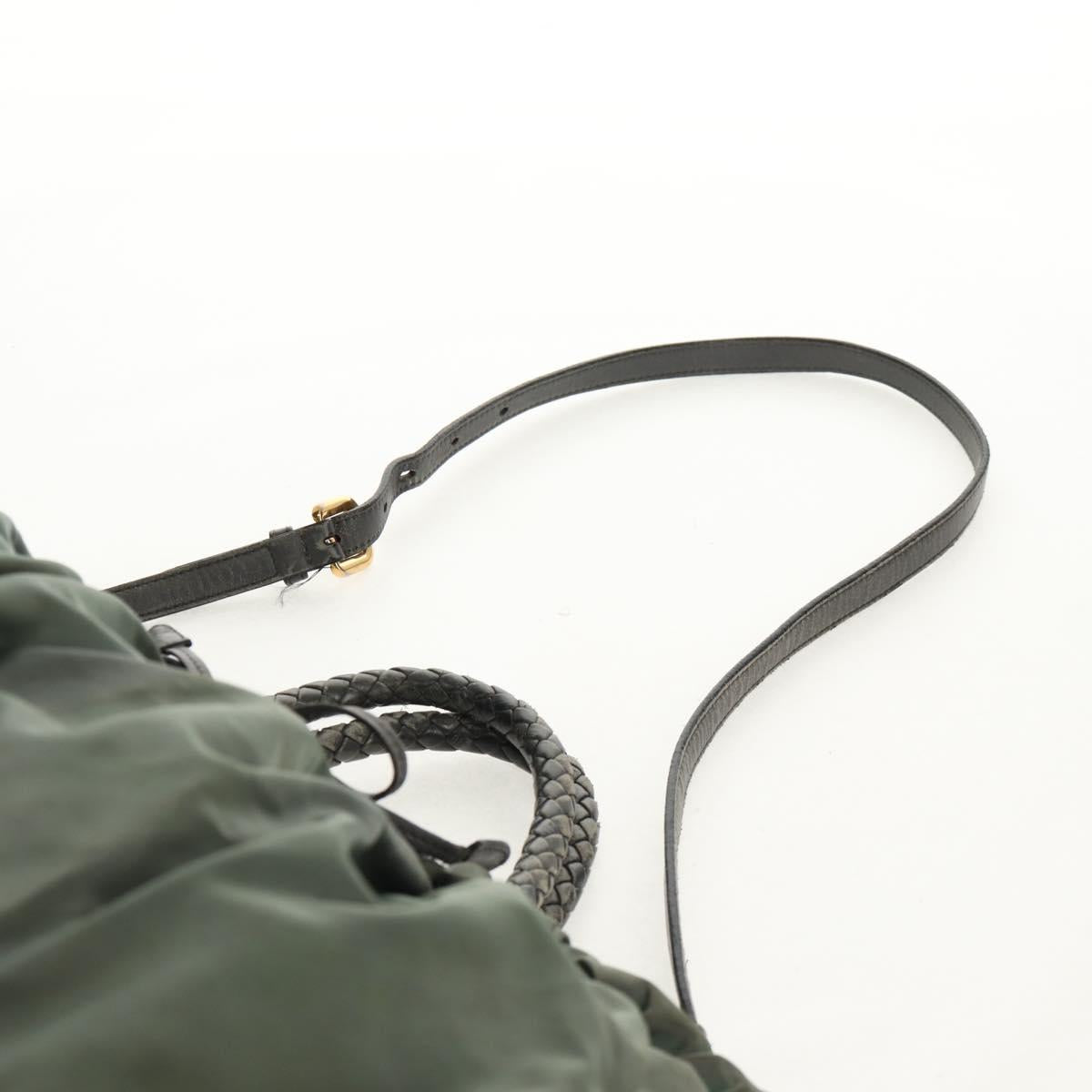 PRADA Hand Bag Nylon 2way Green Gold Auth 157145