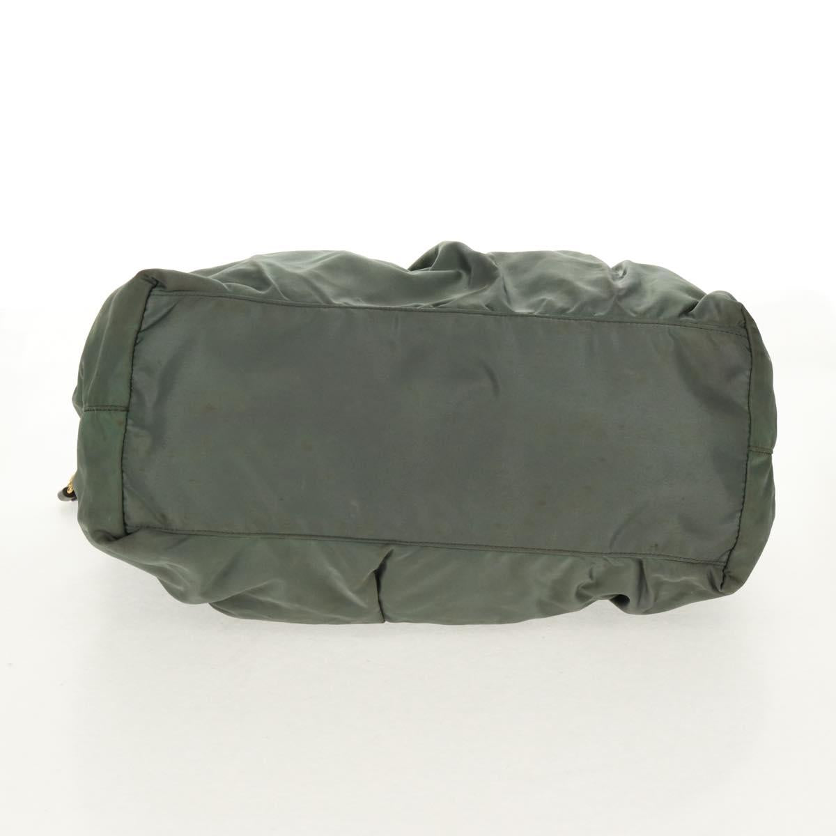PRADA Hand Bag Nylon 2way Green Gold Auth 157145