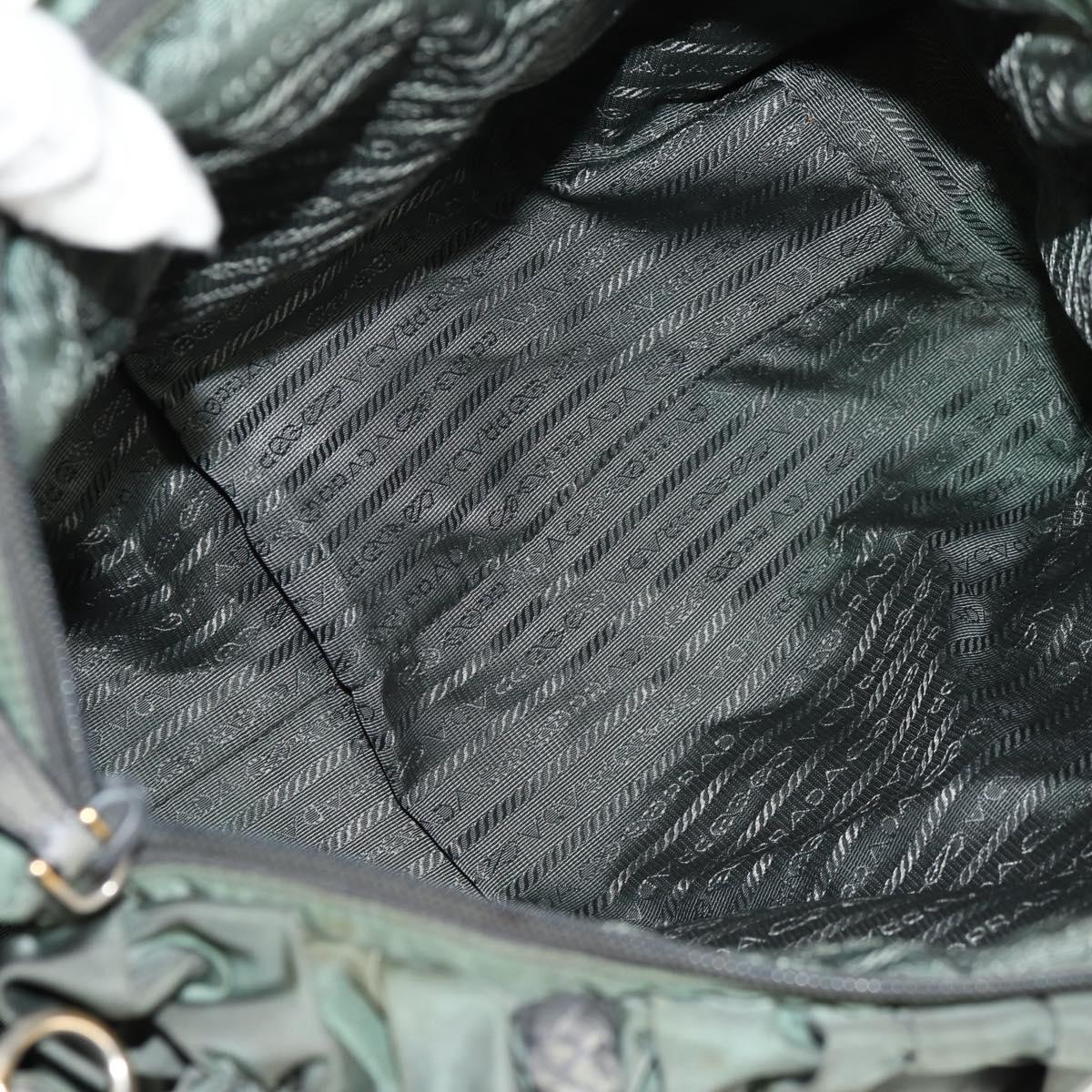 PRADA Hand Bag Nylon 2way Green Gold Auth 157145