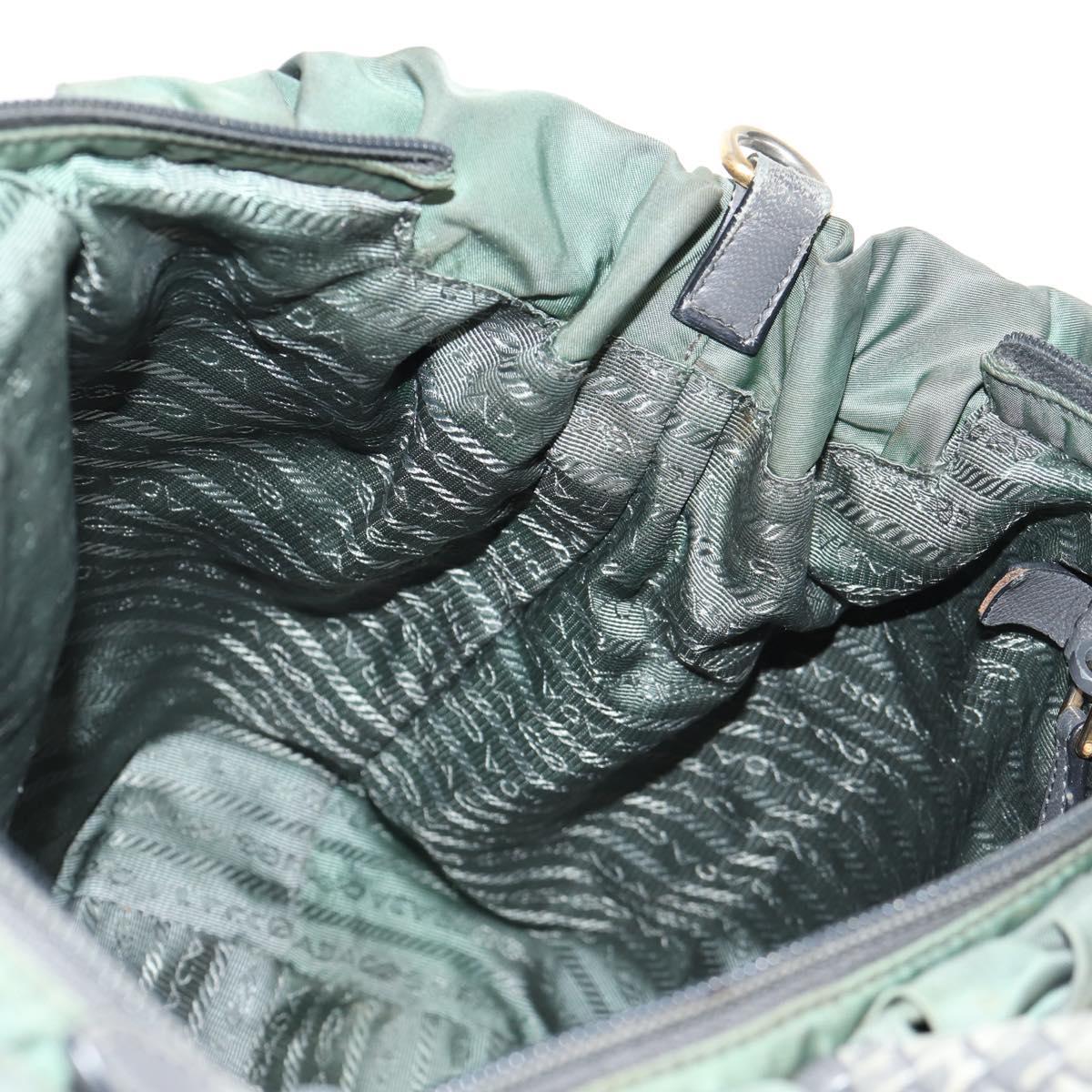 PRADA Hand Bag Nylon 2way Green Gold Auth 157145