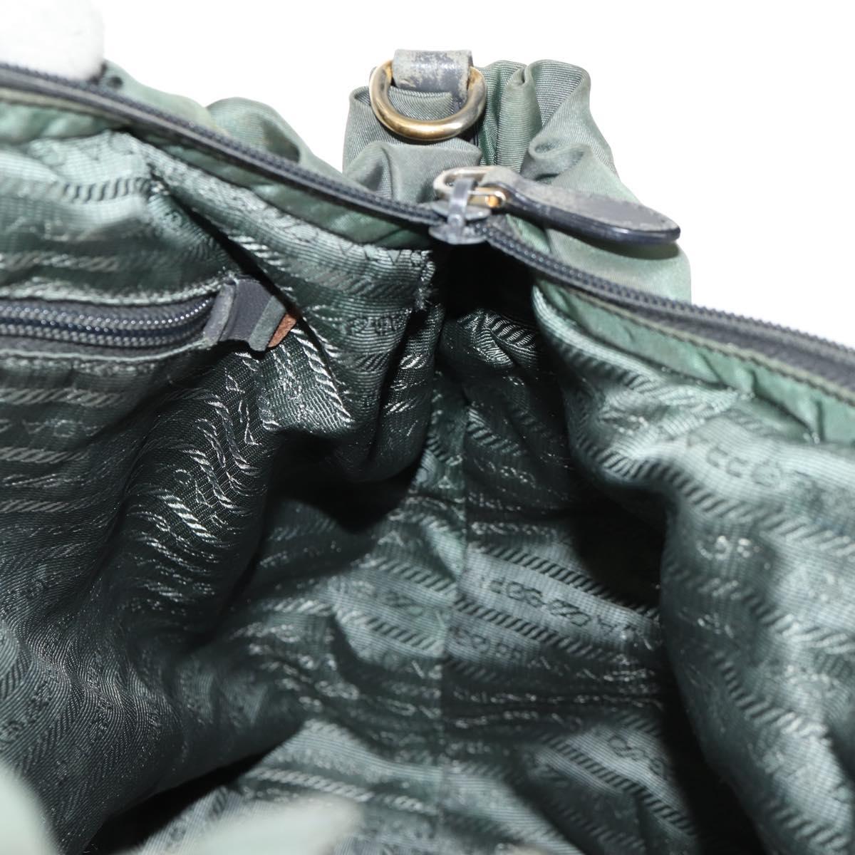 PRADA Hand Bag Nylon 2way Green Gold Auth 157145