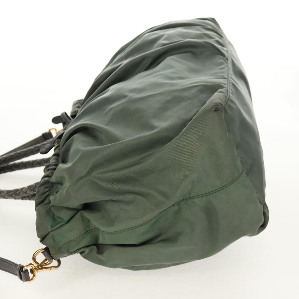 PRADA Hand Bag Nylon 2way Green Gold Auth 157145