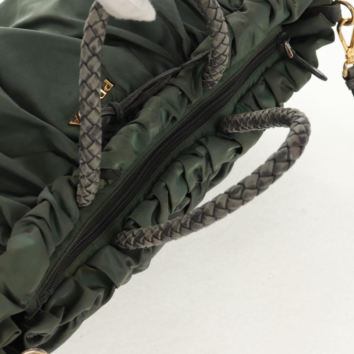 PRADA Hand Bag Nylon 2way Green Gold Auth 157145