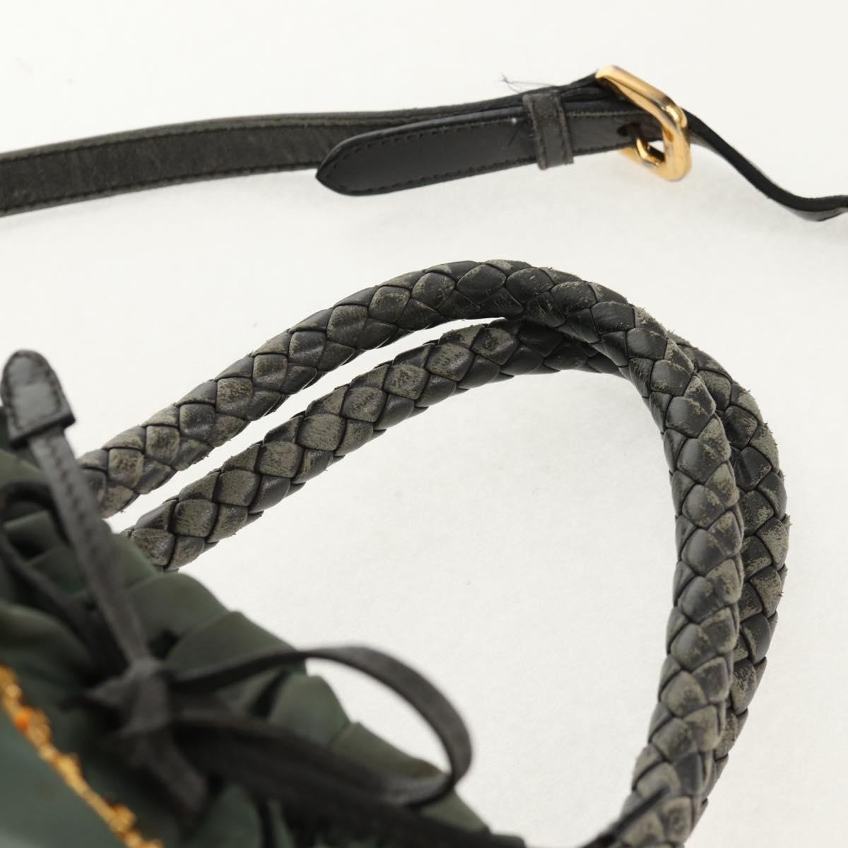 PRADA Hand Bag Nylon 2way Green Gold Auth 157145