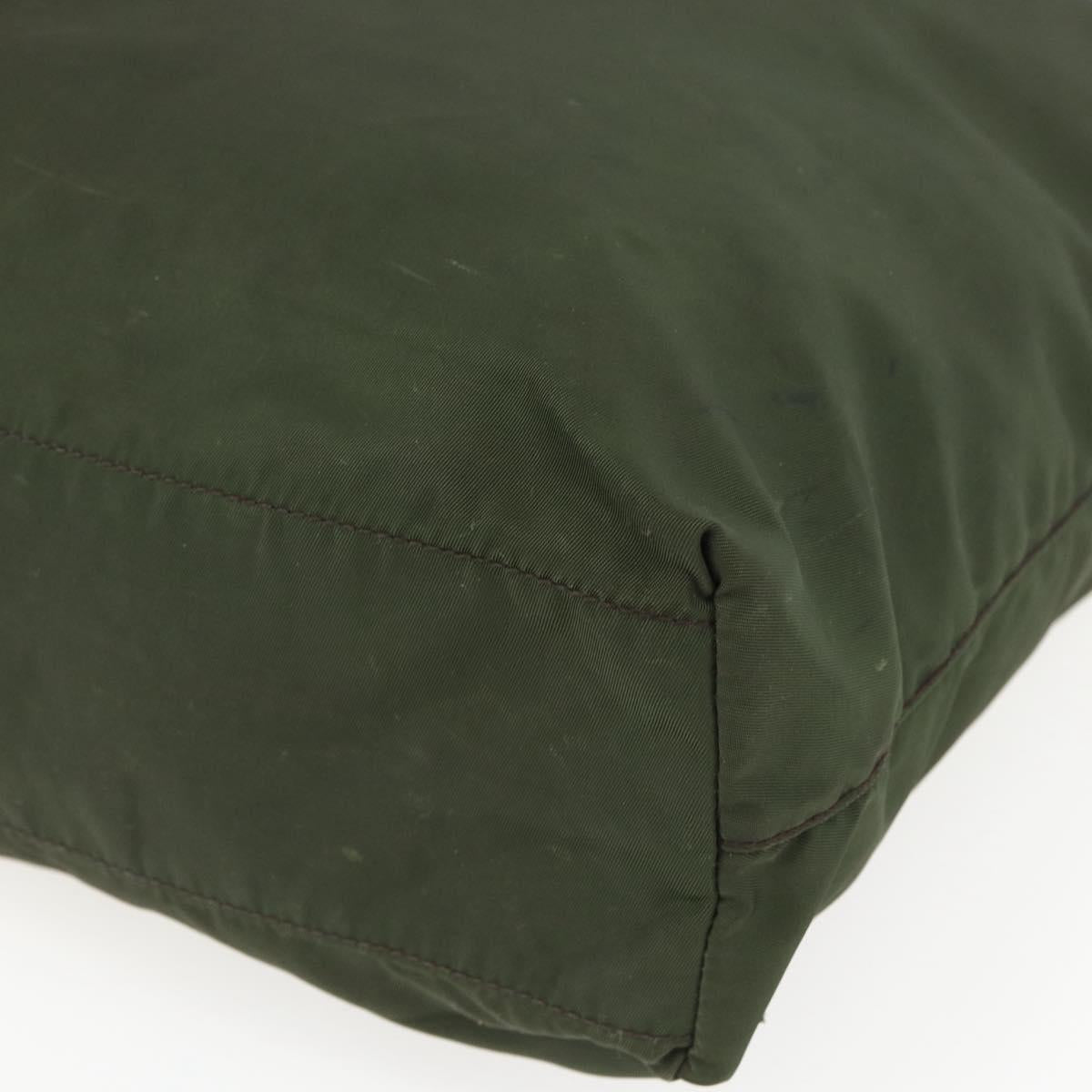 PRADA Tote Bag Nylon Khaki Silver Auth 157146