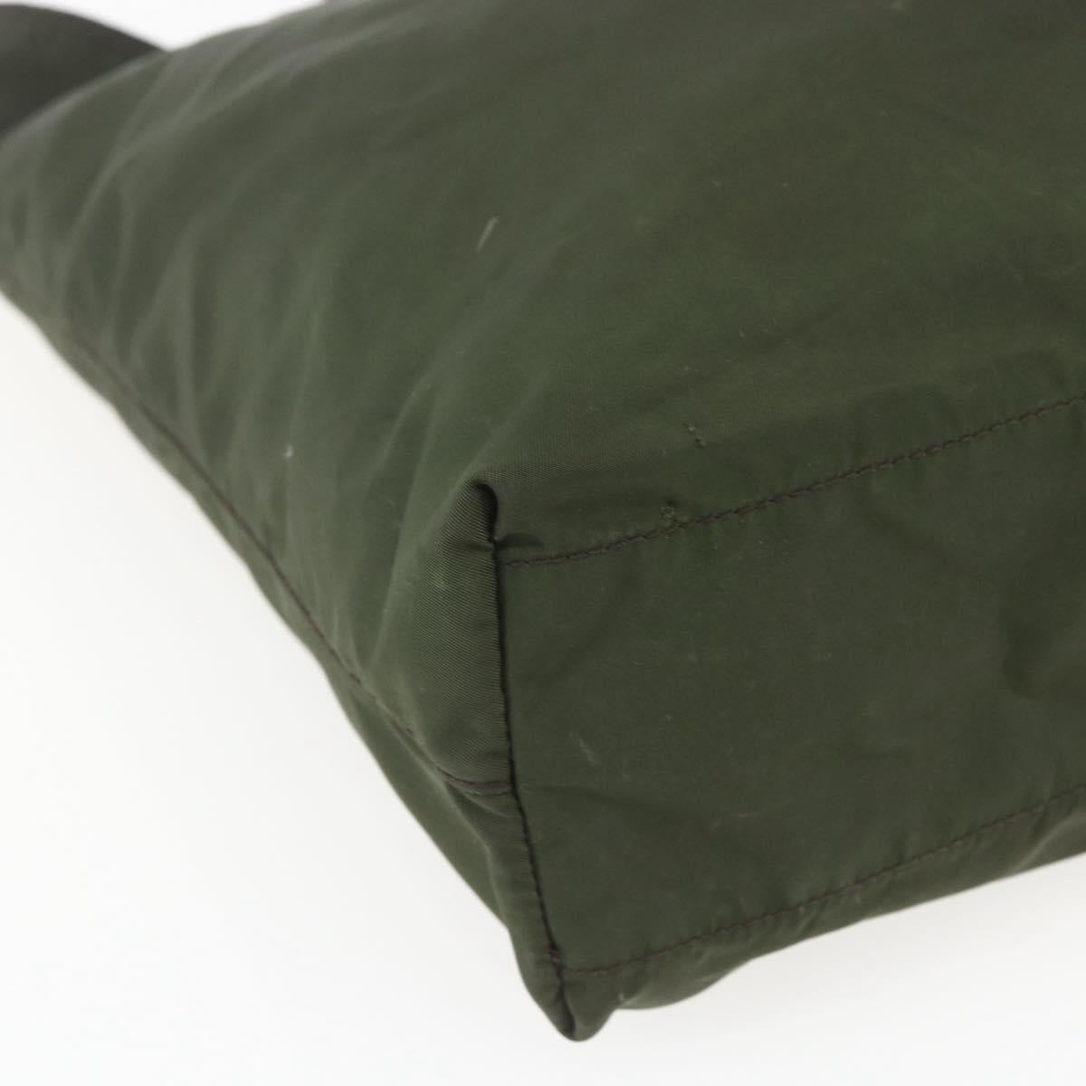 PRADA Tote Bag Nylon Khaki Silver Auth 157146