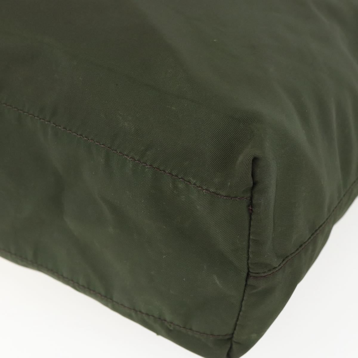 PRADA Tote Bag Nylon Khaki Silver Auth 157146