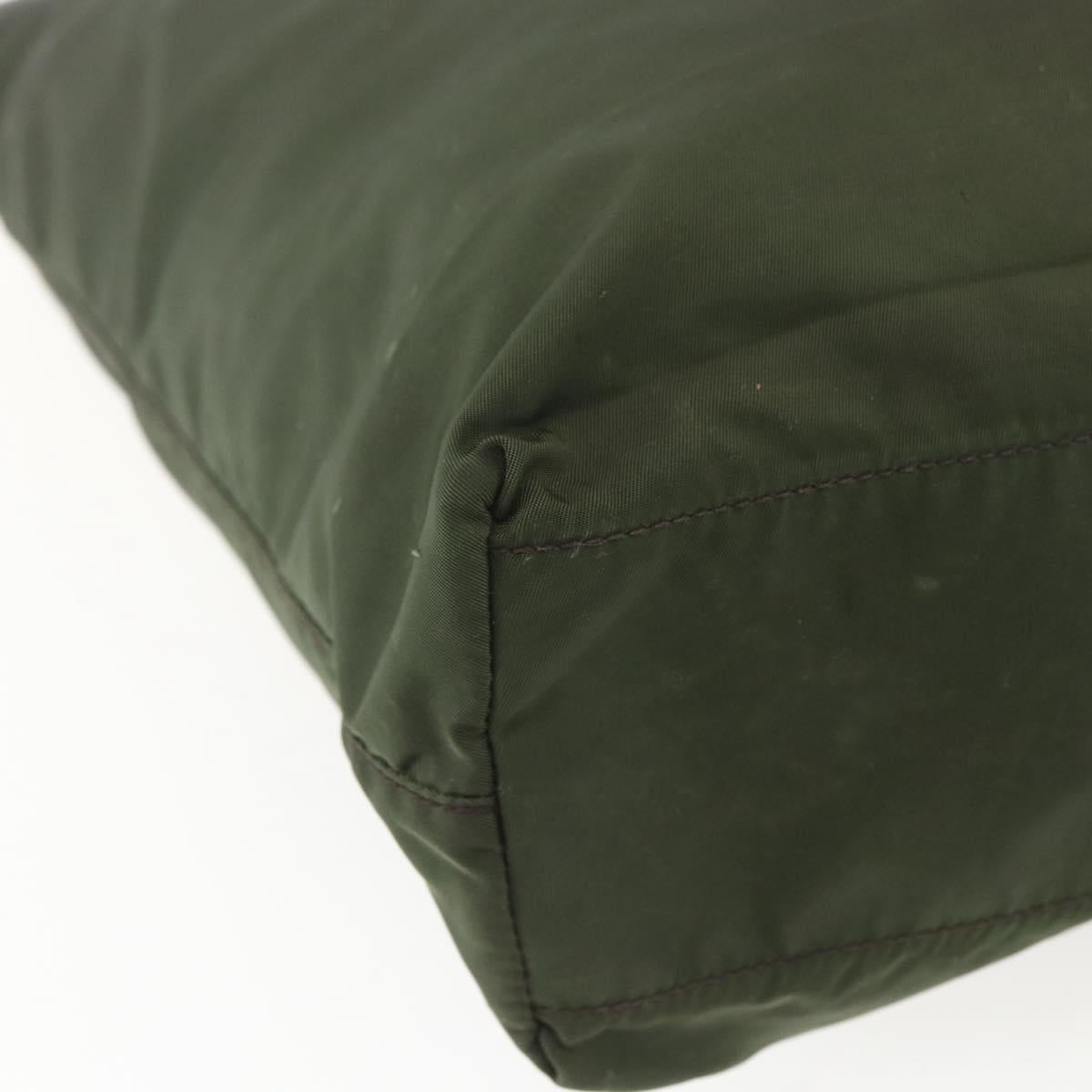 PRADA Tote Bag Nylon Khaki Silver Auth 157146