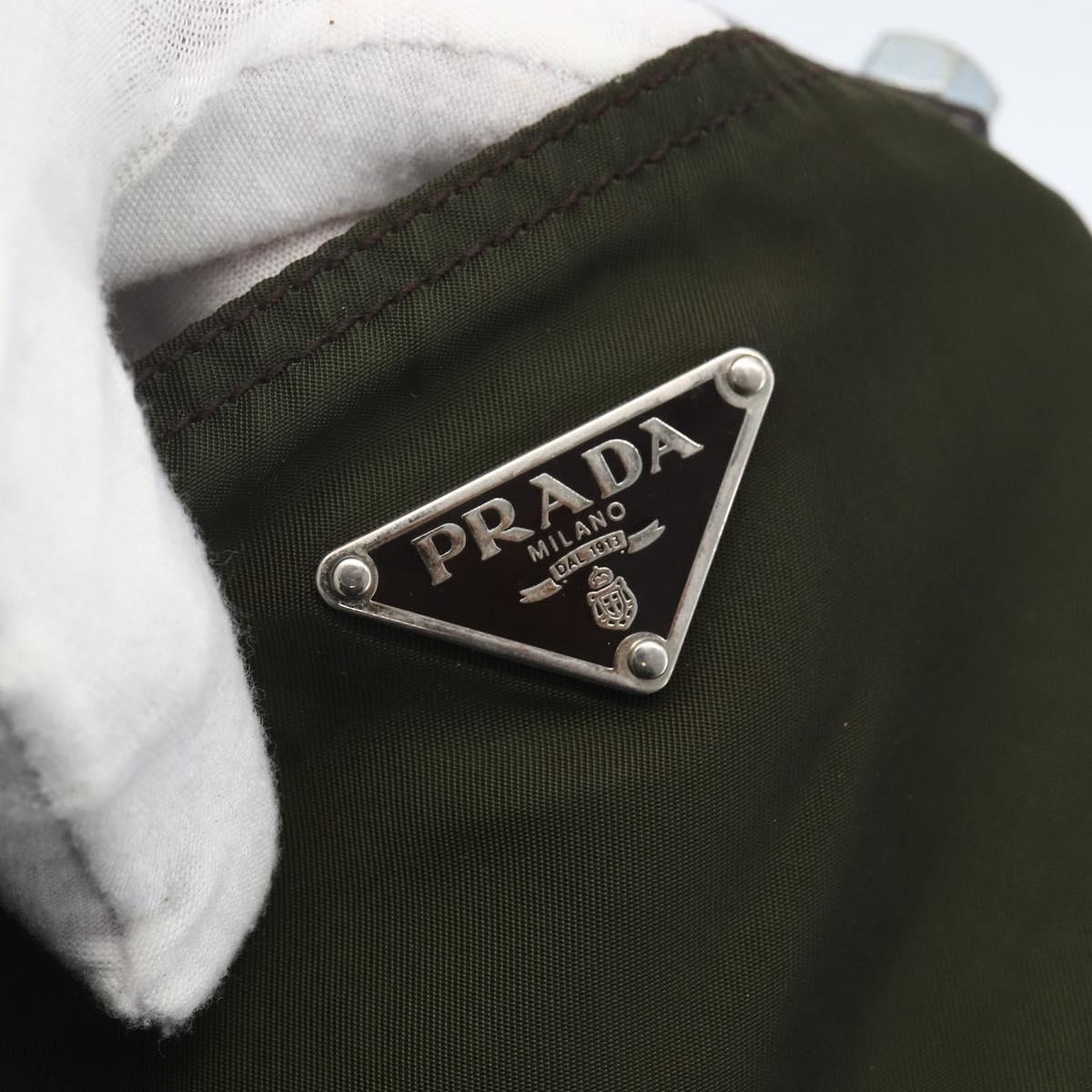 PRADA Tote Bag Nylon Khaki Silver Auth 157146
