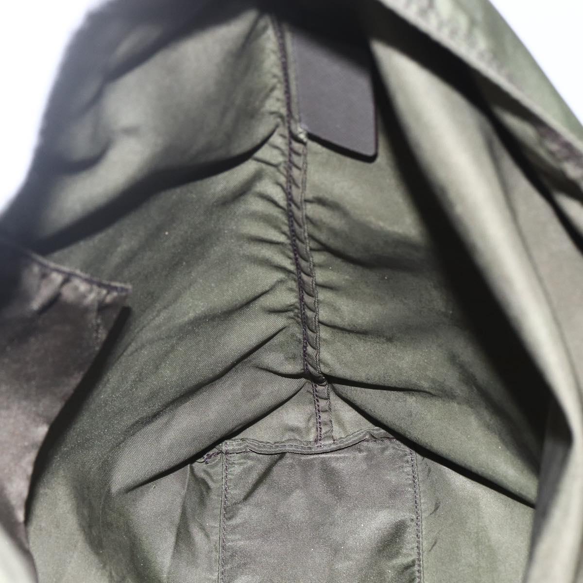 PRADA Tote Bag Nylon Khaki Silver Auth 157146