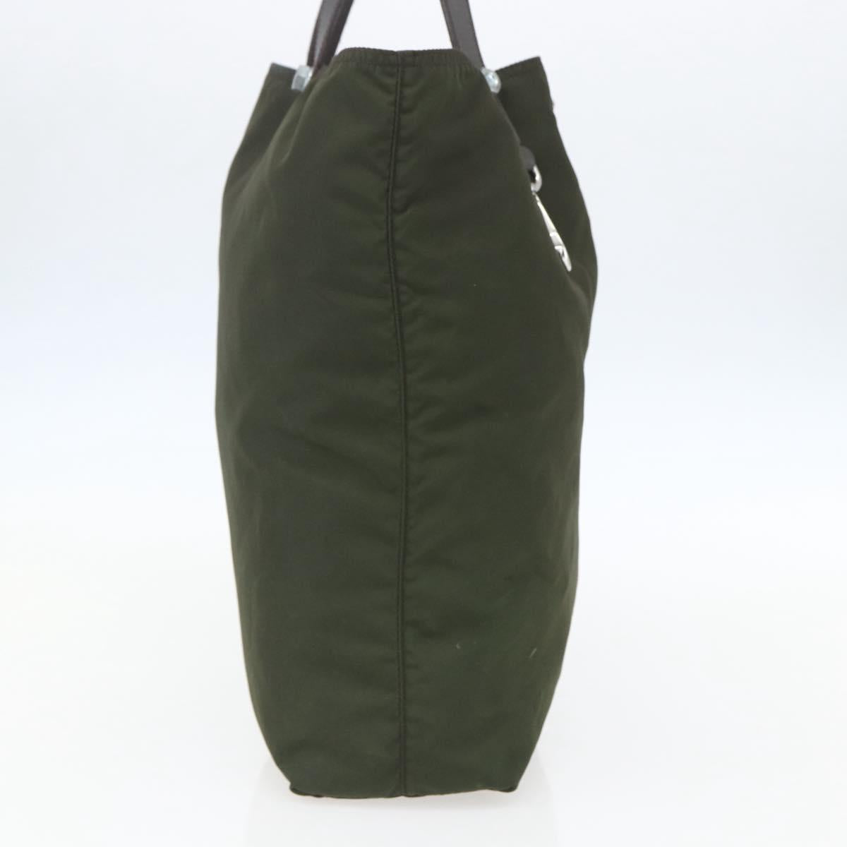 PRADA Tote Bag Nylon Khaki Silver Auth 157146