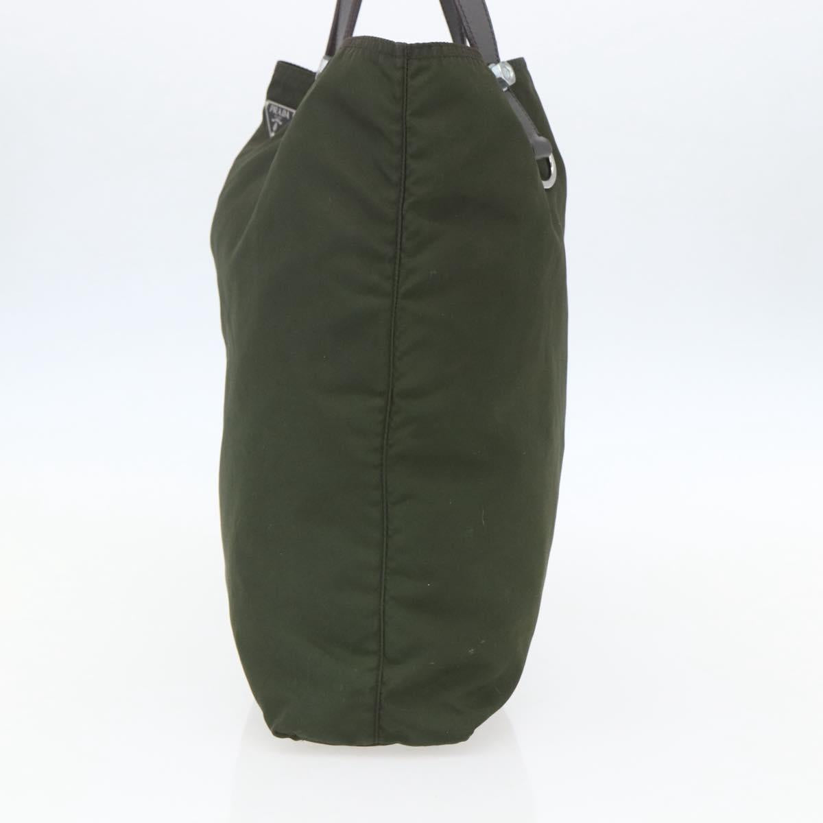 PRADA Tote Bag Nylon Khaki Silver Auth 157146