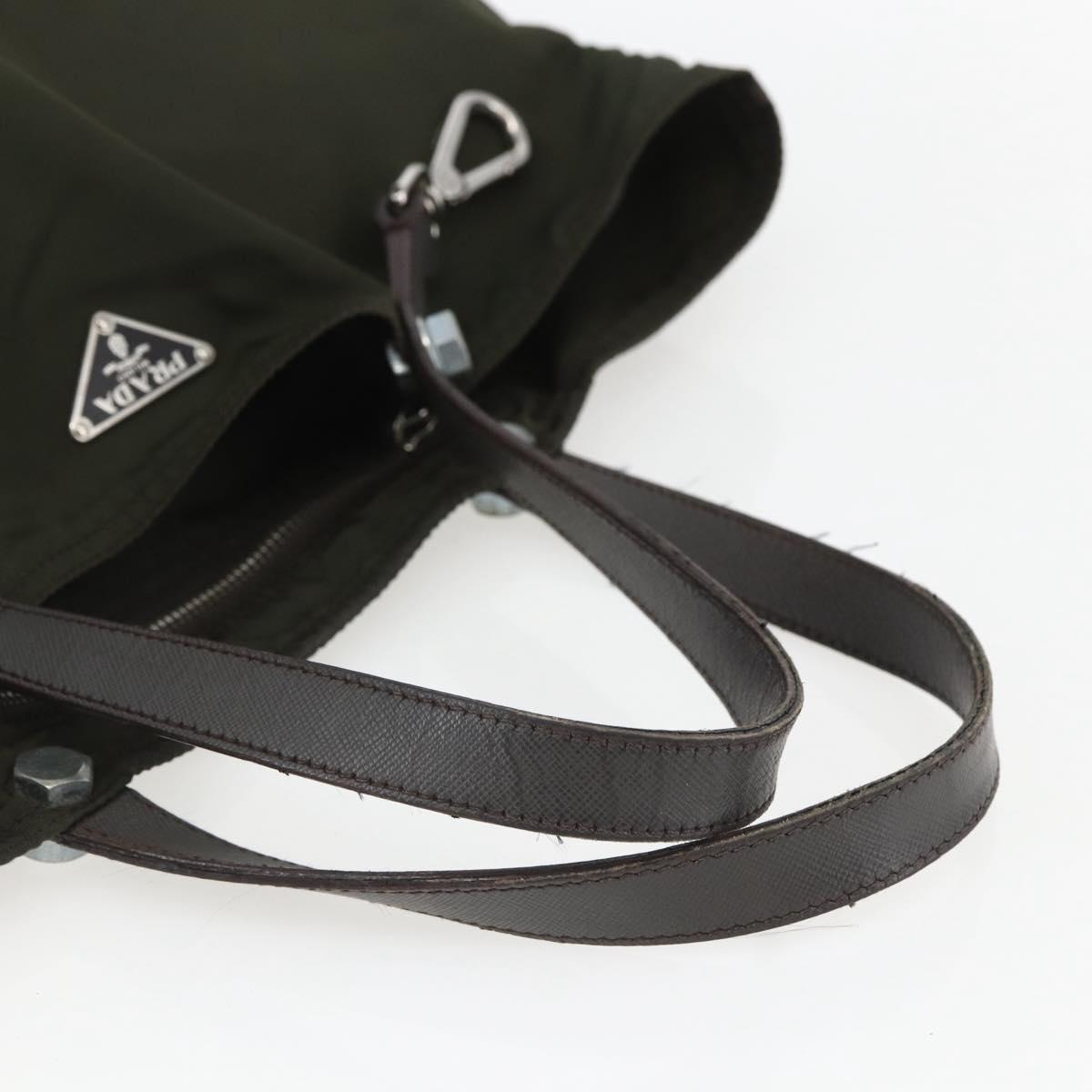 PRADA Tote Bag Nylon Khaki Silver Auth 157146