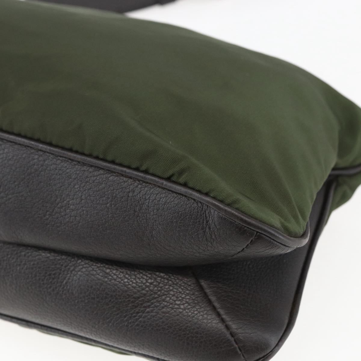PRADA Shoulder Bag Nylon Khaki Silver Auth 157147V