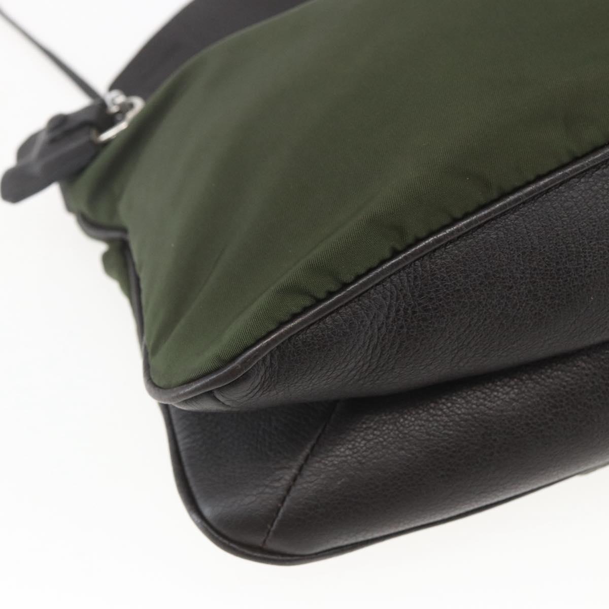 PRADA Shoulder Bag Nylon Khaki Silver Auth 157147V