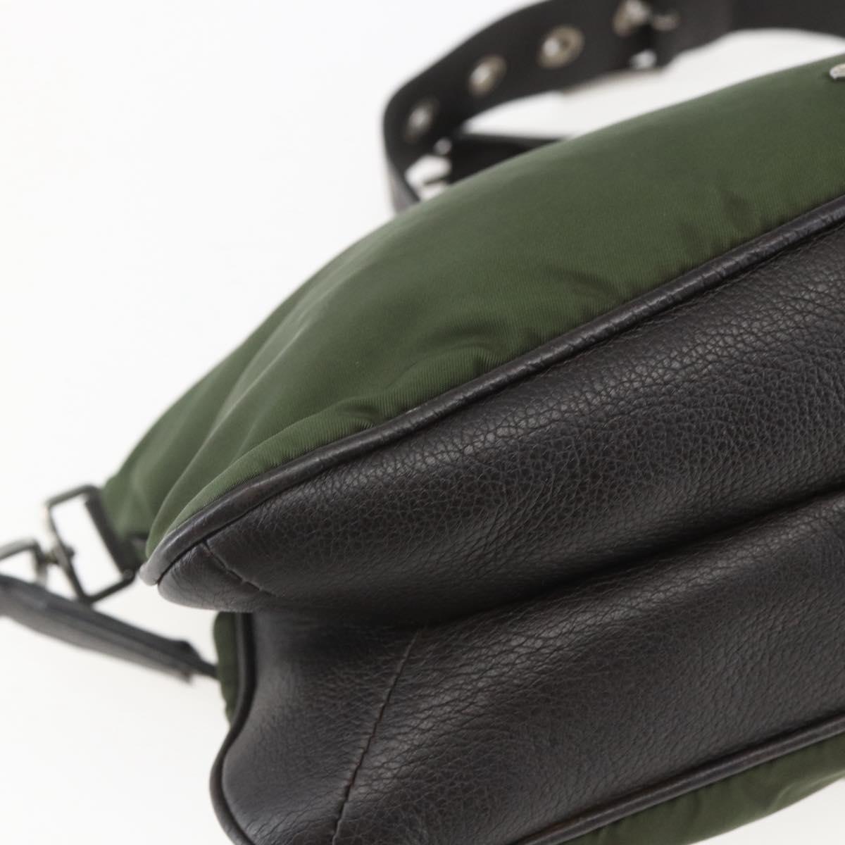 PRADA Shoulder Bag Nylon Khaki Silver Auth 157147V