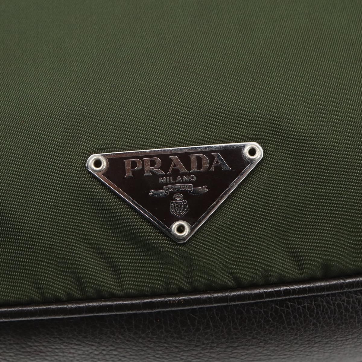 PRADA Shoulder Bag Nylon Khaki Silver Auth 157147V