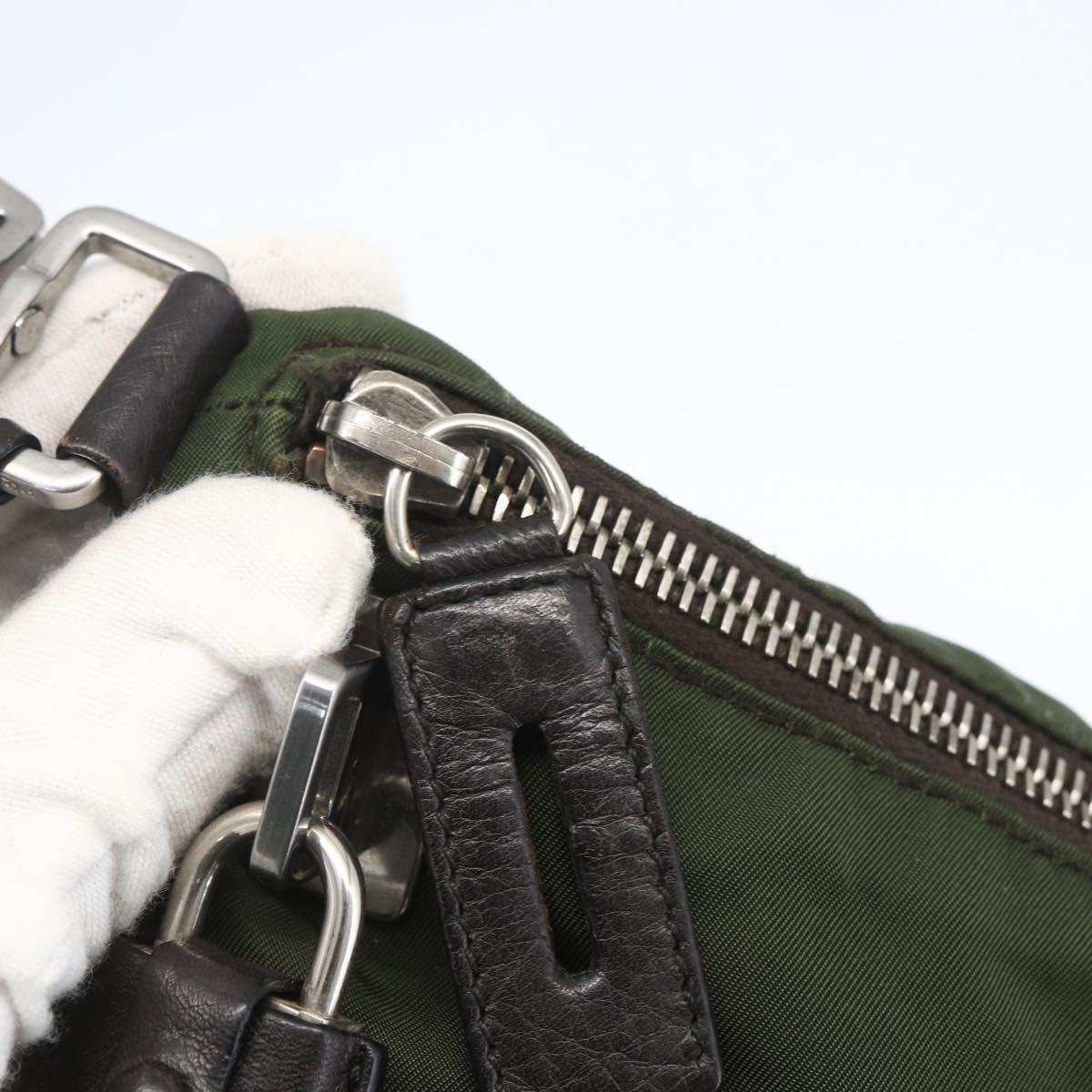 PRADA Shoulder Bag Nylon Khaki Silver Auth 157147V