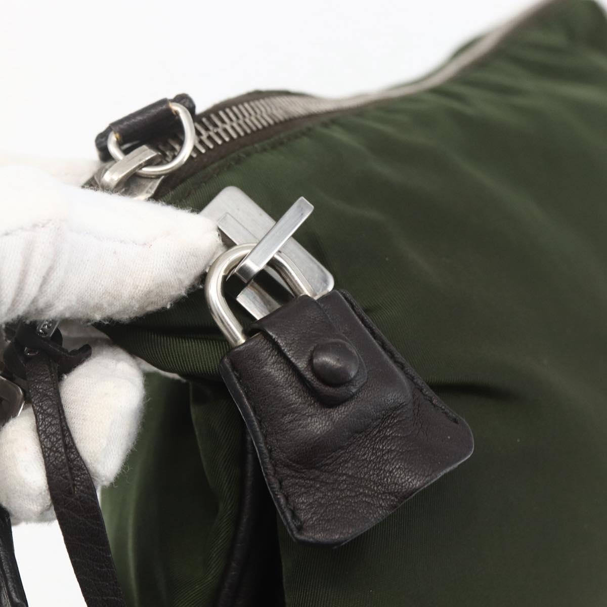PRADA Shoulder Bag Nylon Khaki Silver Auth 157147V
