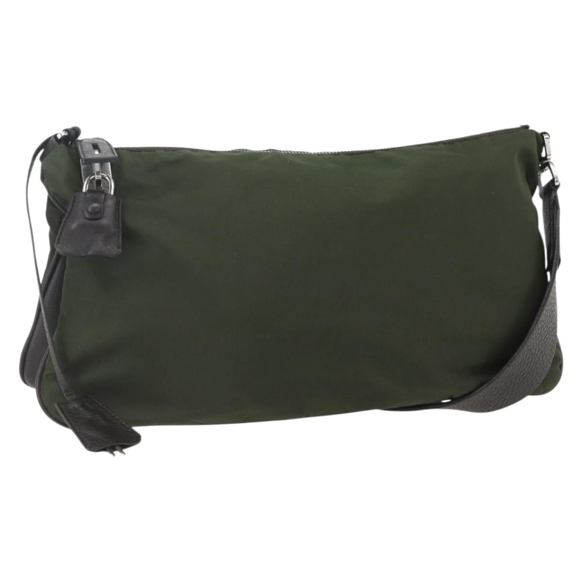 PRADA Shoulder Bag Nylon Khaki Silver Auth 157147V