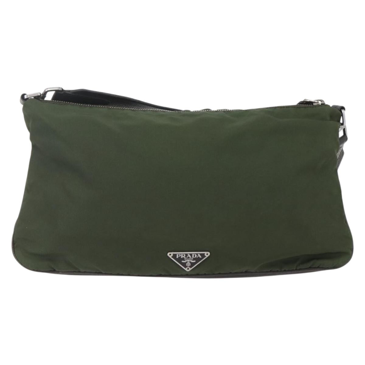 PRADA Shoulder Bag Nylon Khaki Silver Auth 157147V