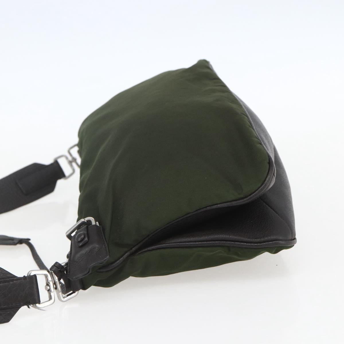 PRADA Shoulder Bag Nylon Khaki Silver Auth 157147V