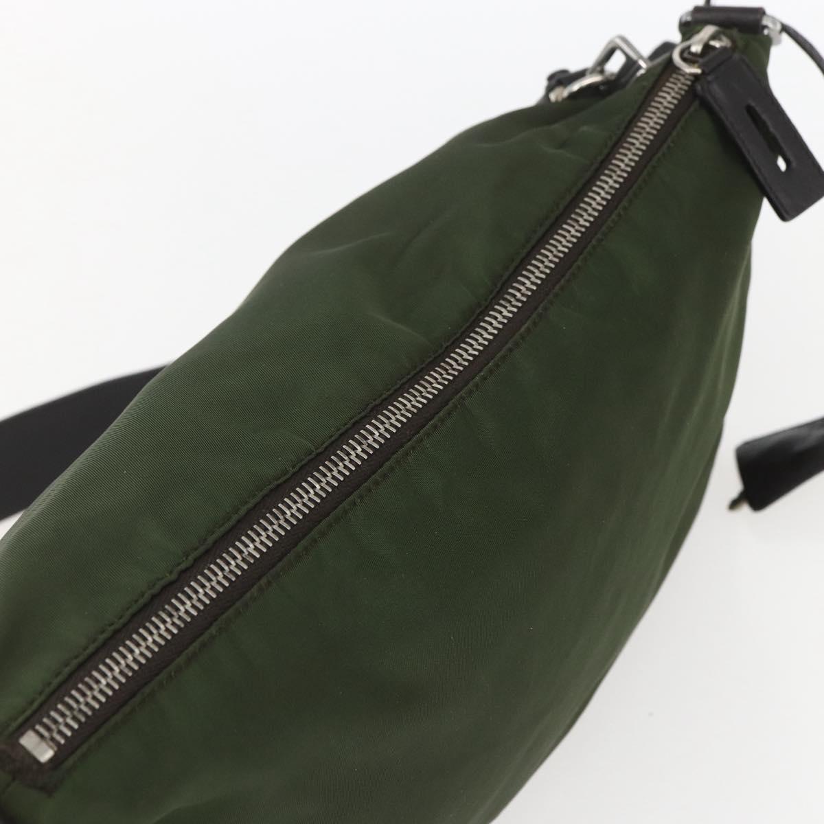 PRADA Shoulder Bag Nylon Khaki Silver Auth 157147V