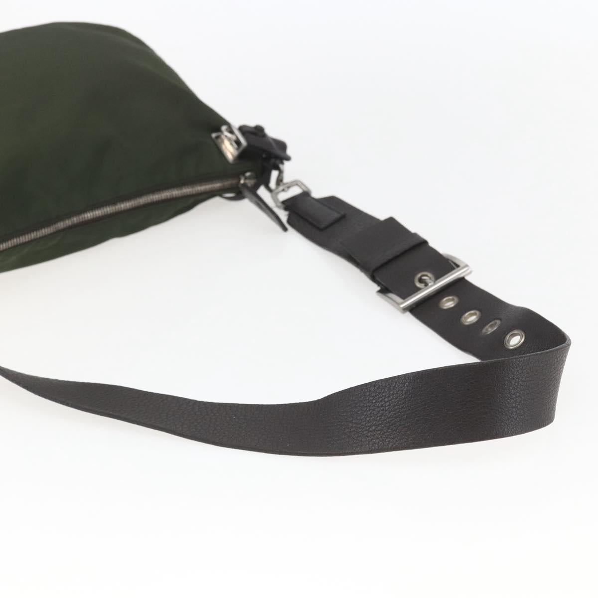 PRADA Shoulder Bag Nylon Khaki Silver Auth 157147V