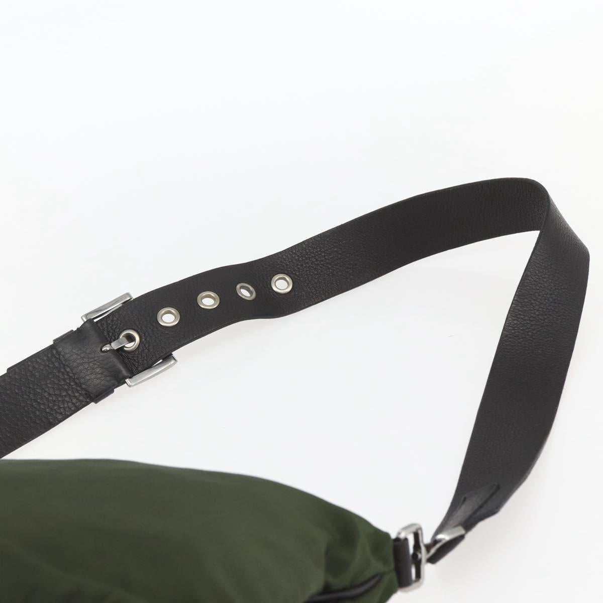 PRADA Shoulder Bag Nylon Khaki Silver Auth 157147V