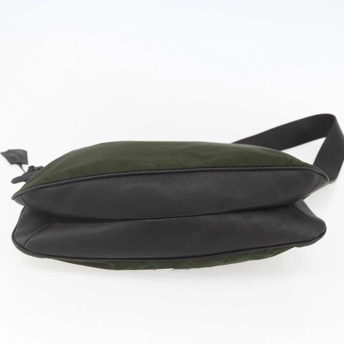 PRADA Shoulder Bag Nylon Khaki Silver Auth 157147V