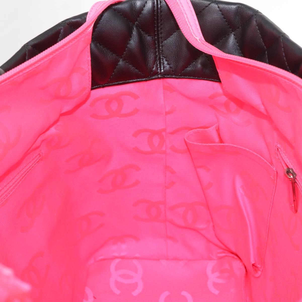 CHANEL Cambon Line Tote Bag Leather Black Silver CC Auth 157150SM