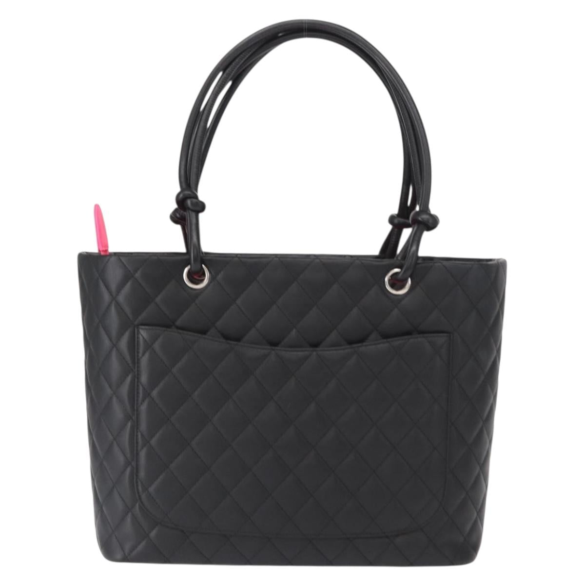 CHANEL Cambon Line Tote Bag Leather Black Silver CC Auth 157150SM