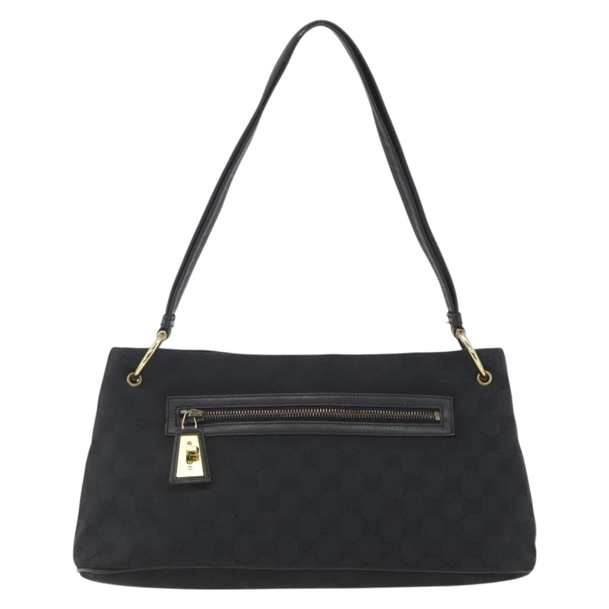 GUCCI GG Canvas Shoulder Bag Black Gold 90699 Auth 157151V