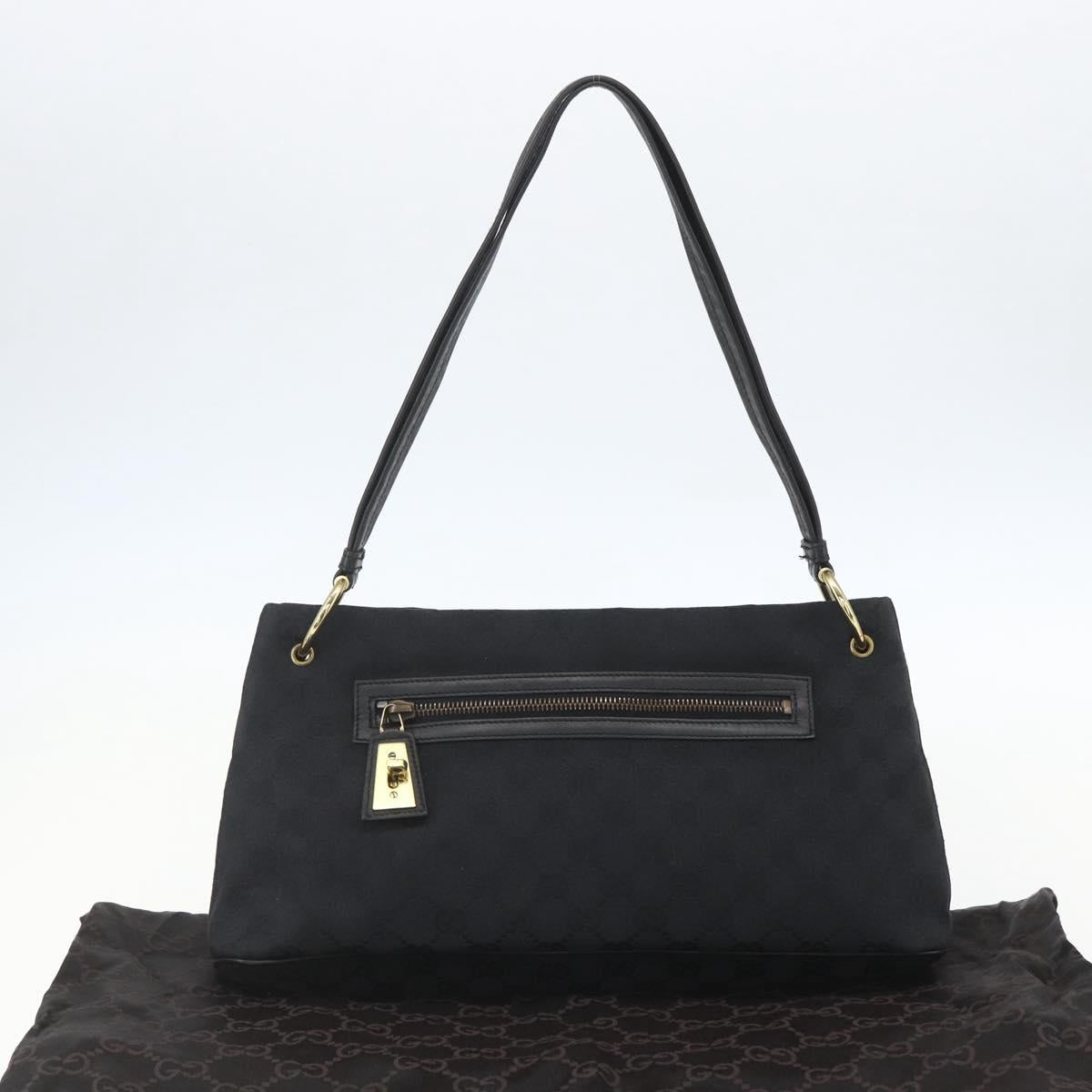 GUCCI GG Canvas Shoulder Bag Black Gold 90699 Auth 157151V