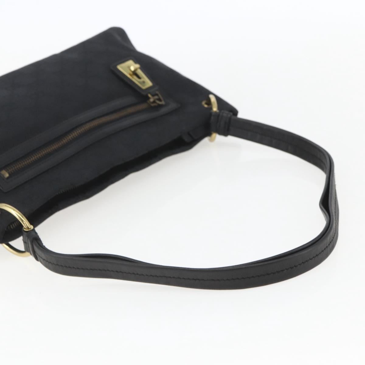 GUCCI GG Canvas Shoulder Bag Black Gold 90699 Auth 157151V