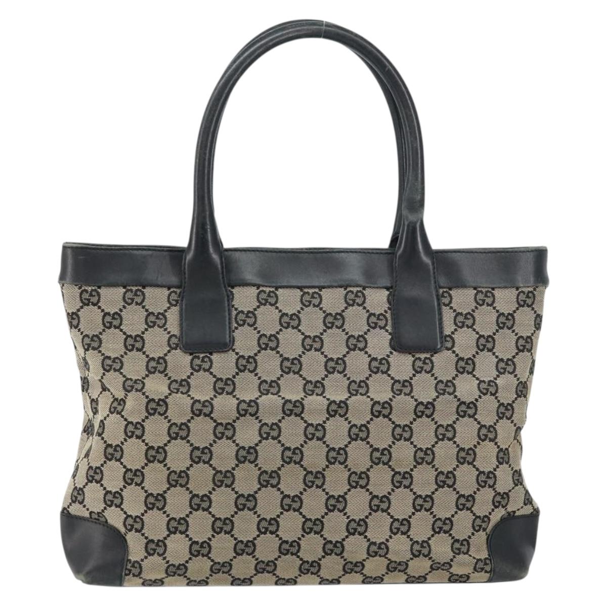 GUCCI GG Canvas Tote Bag Beige Gold Auth 157152