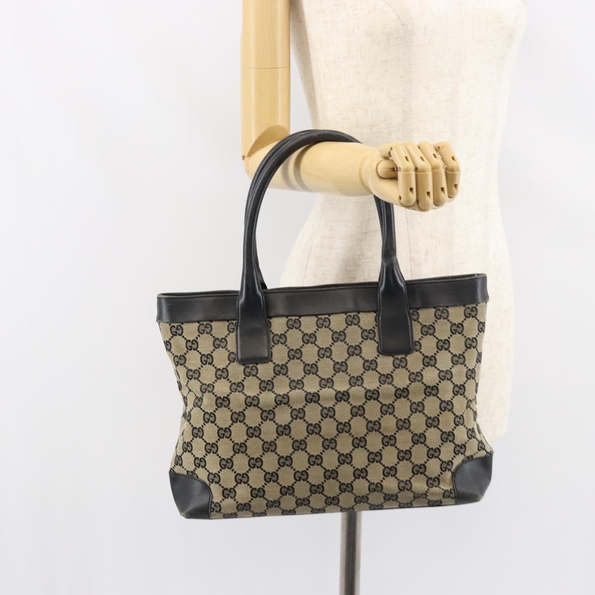 GUCCI GG Canvas Tote Bag Beige Gold Auth 157152