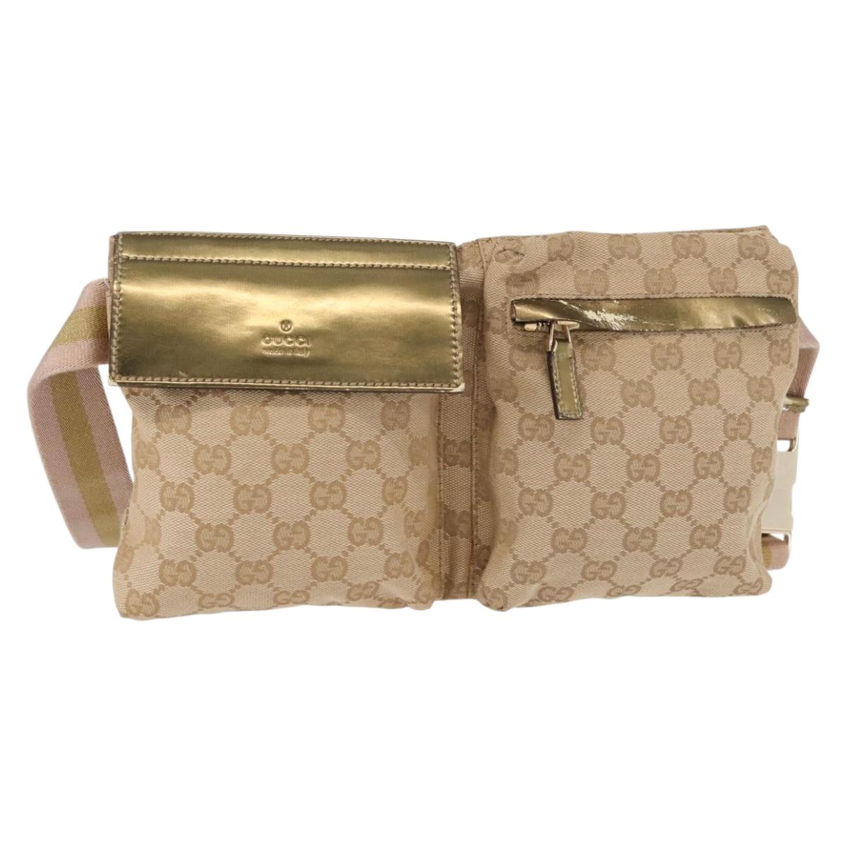 GUCCI GG Canvas Sherry Line Waist bag Beige Gold 28566 Auth 157154