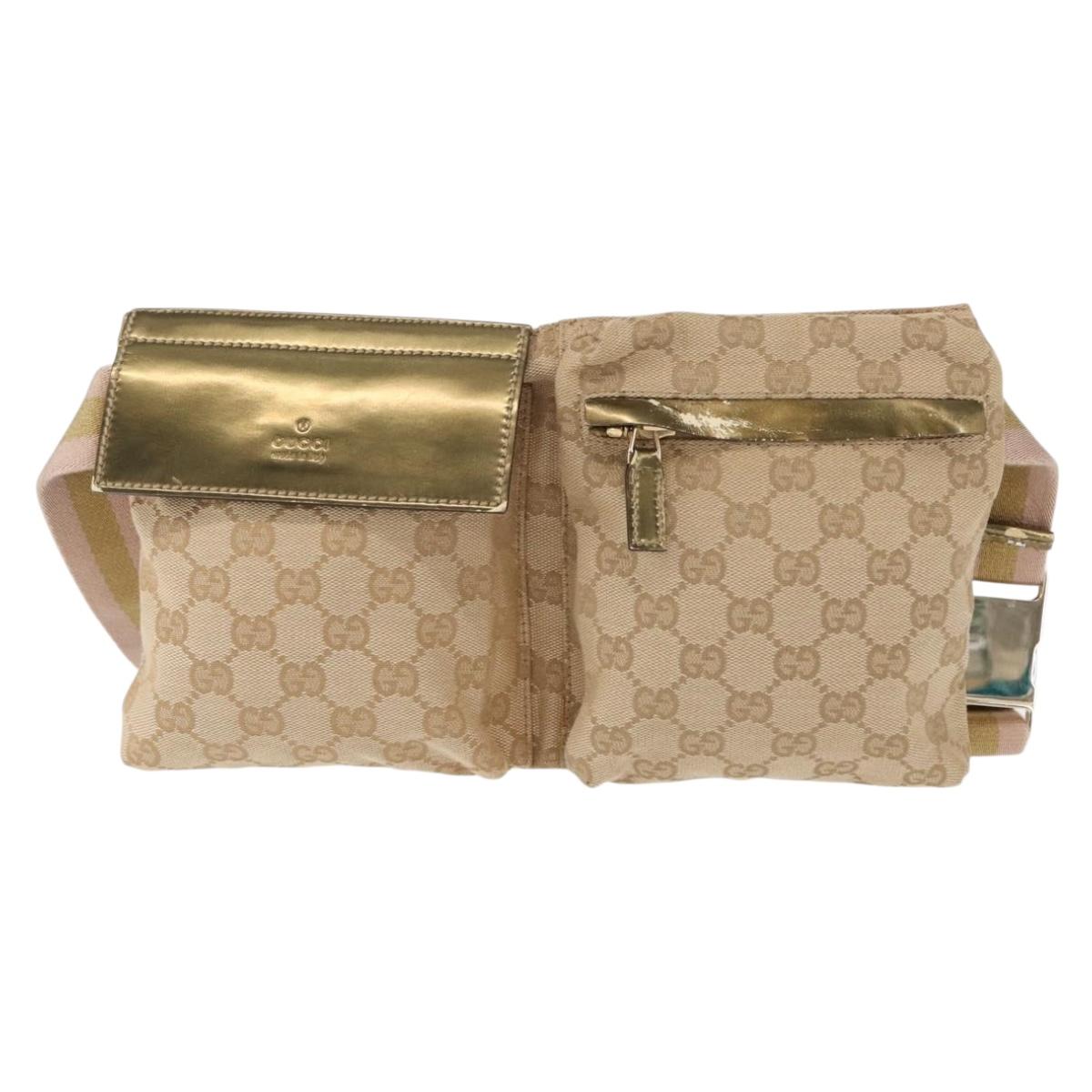 GUCCI GG Canvas Sherry Line Waist bag Beige Gold 28566 Auth 157154