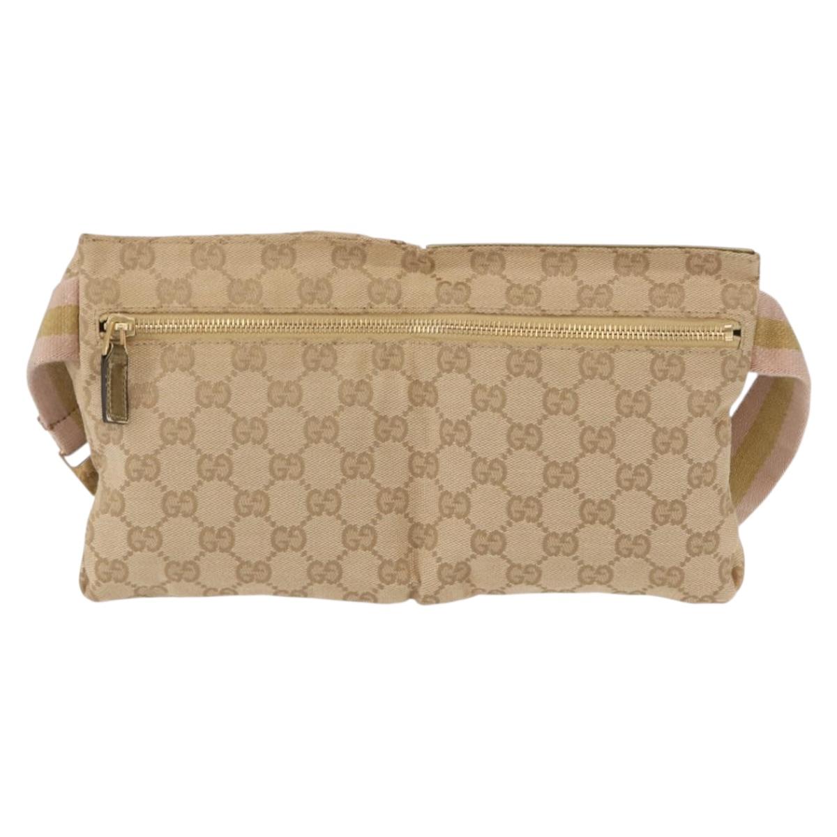 GUCCI GG Canvas Sherry Line Waist bag Beige Gold 28566 Auth 157154