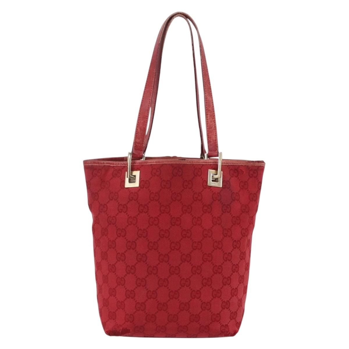 GUCCI GG Canvas Tote Bag Gold Red 002 1099 Auth 157156